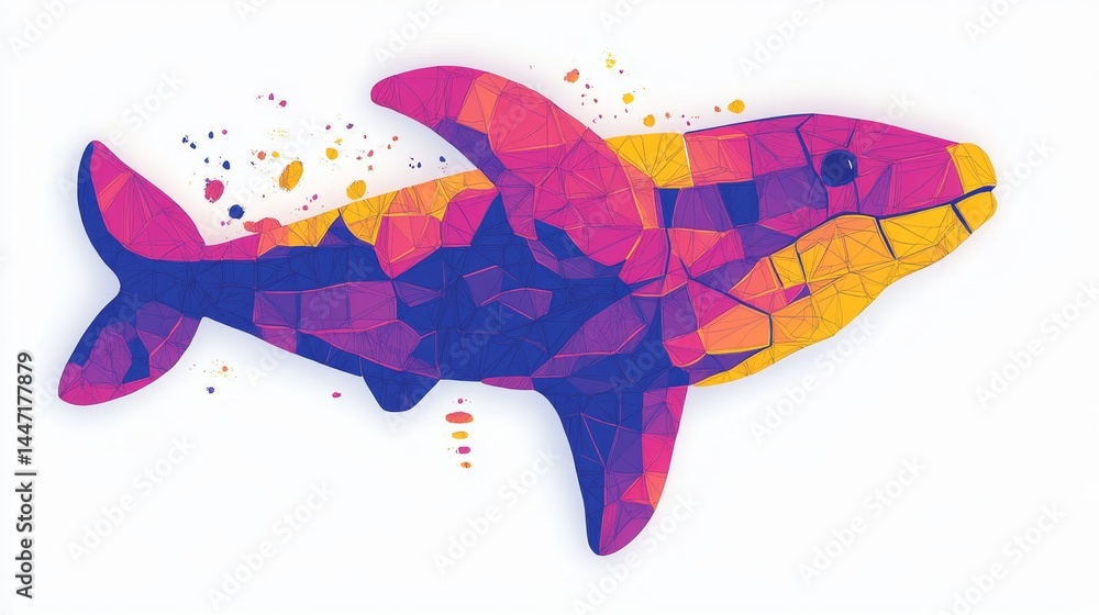 Poster abstract low poly whale design with vibrant gradient colors pixel art style for modern graphic proje