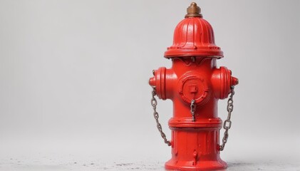 Fototapeta premium Classic red fire hydrant against pure white backdrop, texture, equipment, simple