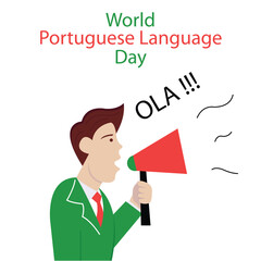 illustration vector graphic of a man holding a megaphone, perfect for international day, world portuguese language day, celebrate, greeting card, etc. 