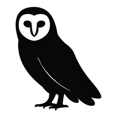 Stylized Barn Owl Silhouette with vector White Face Mask and Black Plumage