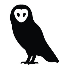 Black Silhouette of a Barn Owl vector Standing on the Ground Bird Art