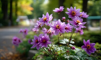 Obraz premium Lilac flowers bloom brightly in garden