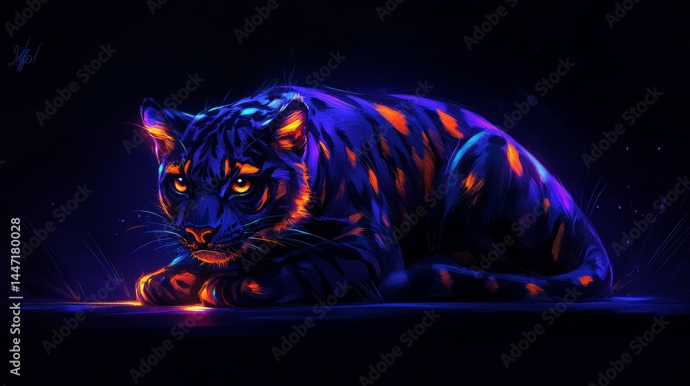 Aufkleber glowing panther portrait showcasing intricate patterns under ultraviolet light creating an awe inspi