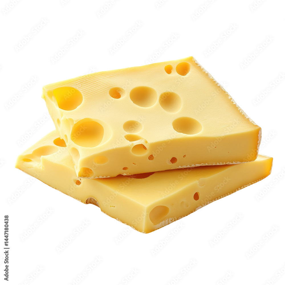 Poster slice of cheese with holes placed on a transparent background for easy presentation and visibility, 
