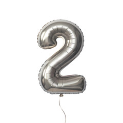 Silver Number 2 Balloon HighResolution Image isolated on transparent background