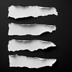 Four torn paper strips on dark background  Realistic ripped paper textures