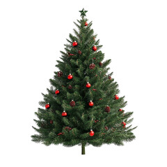 Fototapeta premium Realistic Christmas tree with ornaments and pinecones set against a Transparent background for festive decoration, realistics Christmas tree with decorations. isolated, PNG background