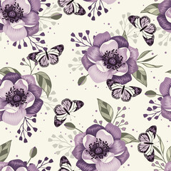 Floral seamless pattern with butterflies. Bohemian style abstract vector illustration vintage design.
