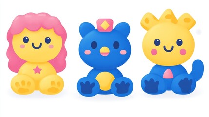 Naklejka premium A charming collection of pixelated cartoon creatures evoking nostalgia and whimsy perfect for digital art and designs full of vibrant hues