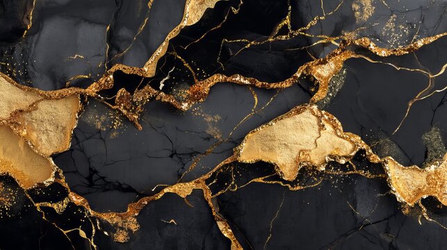 Luxurious black marble surface featuring vivid yellow-gold veining — seamless elegant stone texture ideal for upscale interior design, premium countertop mock-ups, and sophisticated branding backdrops