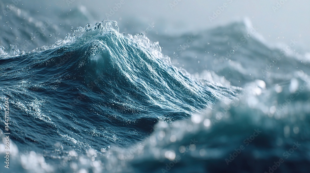 Poster close-up view of breaking wave with texture at crest point
