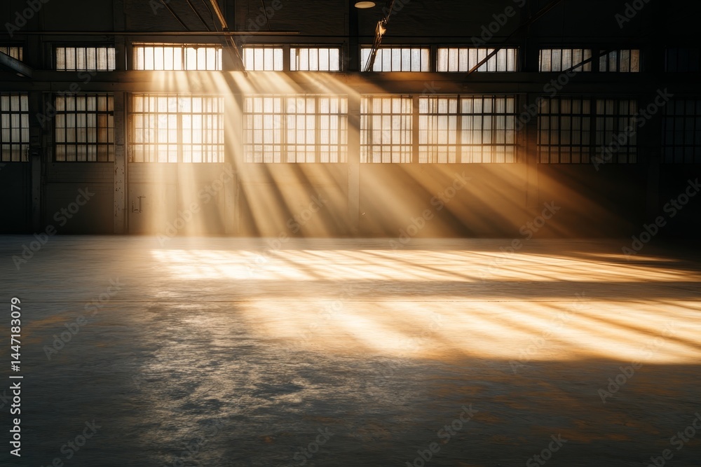 Poster a confined space is filled with golden light streaming through a barred window, casting strong shado