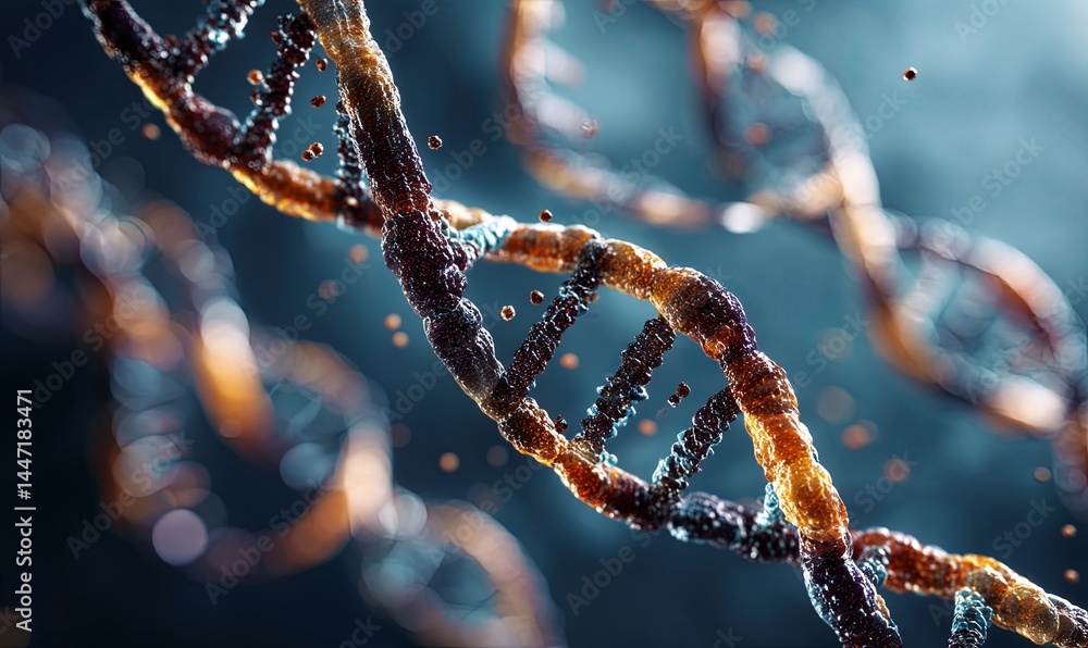 Poster scientific visualization of dna strands illuminated in a lab setting
