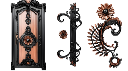 Ornamental Door Design with Intricate Carvings, Decorative Elements, Illustration