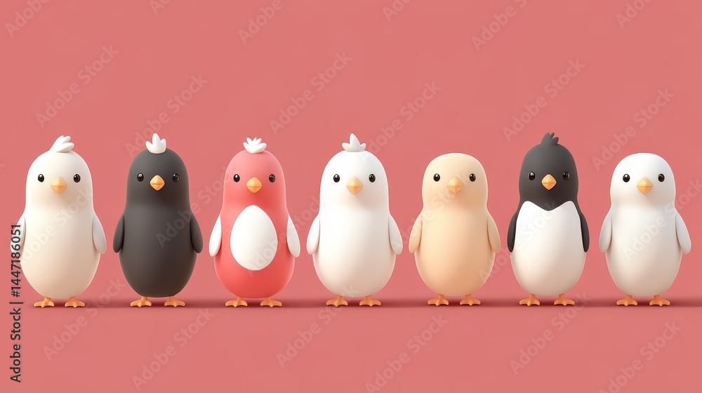 Aufkleber pixelated avian companions a charming row of digitally rendered bird characters with soft hues and w