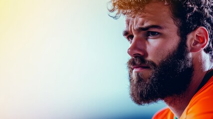 An intense goalkeeper is focused and ready for a penalty shot in handball at the Summer Olympics, isolated against a clean white background