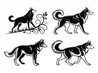 siberian husky sihouette black vector bundle