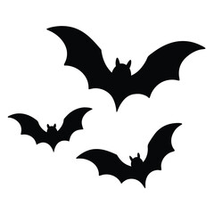 Three Silhouetted Bats Flying on vector a White Background for Halloween Decor