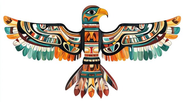 Native American totem pole painting isolated on white background