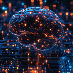 A high-tech neural interface, with glowing circuits connecting the human brain to virtual systems