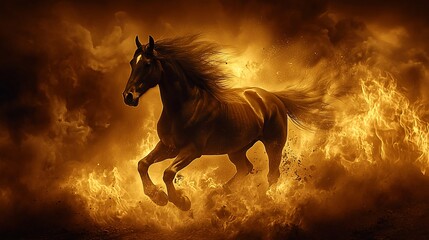 Fiery steed running through flames