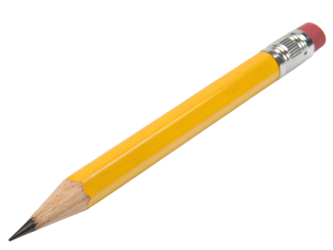 Close-Up of Yellow Pencil with Eraser Isolate on transparent background cutout, PNG file, Cutout file
