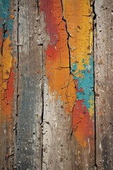Close-up of weathered, cracked paint on aged wood surface, plank, macro
