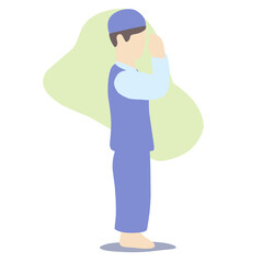 Muslim male prayer instruction poses icon set vector illustration