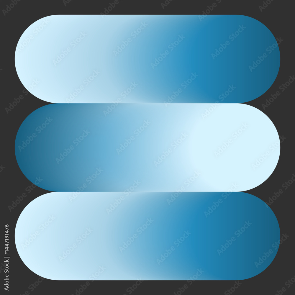 Poster minimal background with three parallel rounded thick geometric shapes in white-to-blue gradients. cl