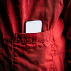 A red jacket pocket holds a blank phone