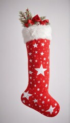 A festive red Christmas stocking adorned with white stars, isolated on white , gift, stars