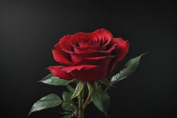 A single red rose, stark against a deep black background , floral, moody, detail