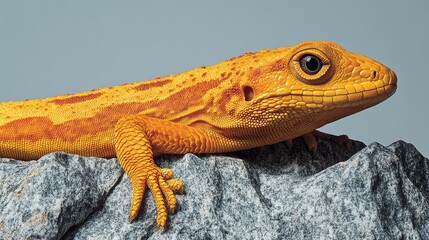 Obraz premium Golden gecko basking on a rocky surface showcasing vibrant color contrast reptile close-up detailed texture natural habitat curious eye reptile portrait serene gecko