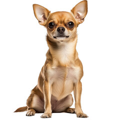 Obraz premium Chihuahua sitting gracefully on a white background showcasing its playful personality and charm, Chihuahua Sitting