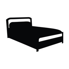 Solid Black Silhouette of Bed vector with Headboard and Footboard on White