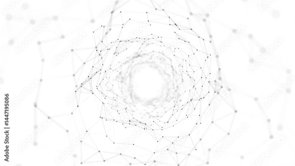 Poster futuristic moving wireframe tunnel in digital space. deep stunning wavy wormhole on white background