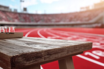 Wooden table in stadium