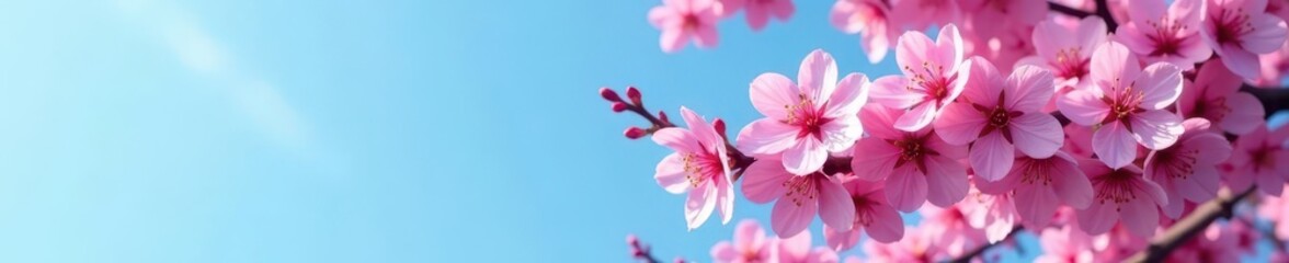 Heavy pink cherry blossoms, clear blue sky, full bloom, outdoor, springtime, japanese