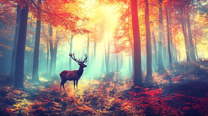 Deer in autumn forest
