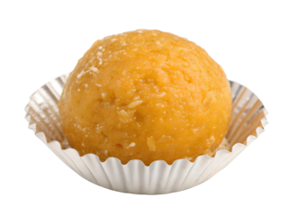 Indian Sweet Ladoo in Decorative Cup Isolate on transparent background cutout, PNG file, Cutout file