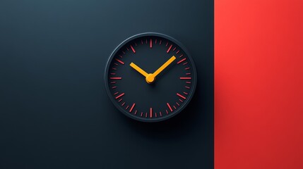 Contemporary Minimalist Clock on Two-Tone Background: Timekeeping with Geometric Precision and Striking Color Contrast, Conceptual Time Management Visual