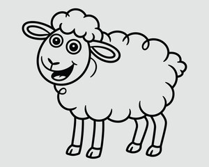 Happy Sheep Line Drawing for Kids – Playful Black and White Coloring Page Vector