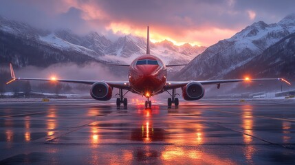 Jet on Runway at Sunrise