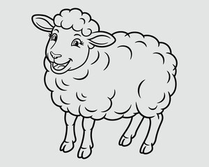 Happy Sheep Line Drawing for Kids – Playful Black and White Coloring Page Vector