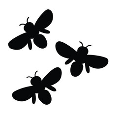 Three silhouetted bees in flight against vector a plain white background create a graphic