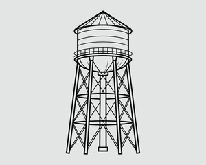 Water Tower Line Drawing for Kids – Bold Black and White Coloring Page Vector