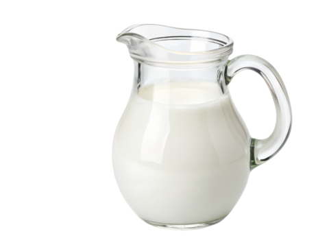 Glass Pitcher of Fresh Milk Isolate on transparent background cutout, PNG file, Cutout file