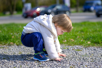 Toddler Examining Stones Closely