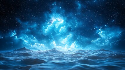 Ethereal blue nebula landscape