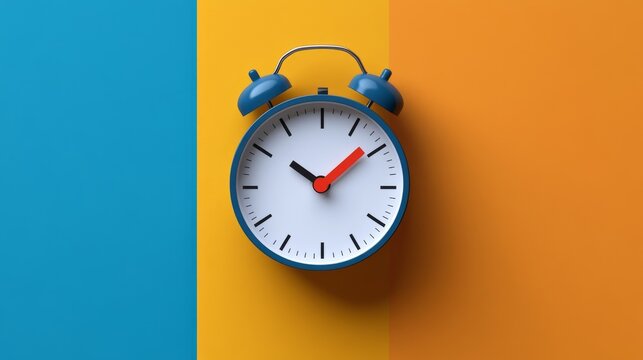 Retro Blue Alarm Clock on a Vibrant Tricolor Background Emphasizing Time Management and Deadline Reminders with Colorful Visual Appeal